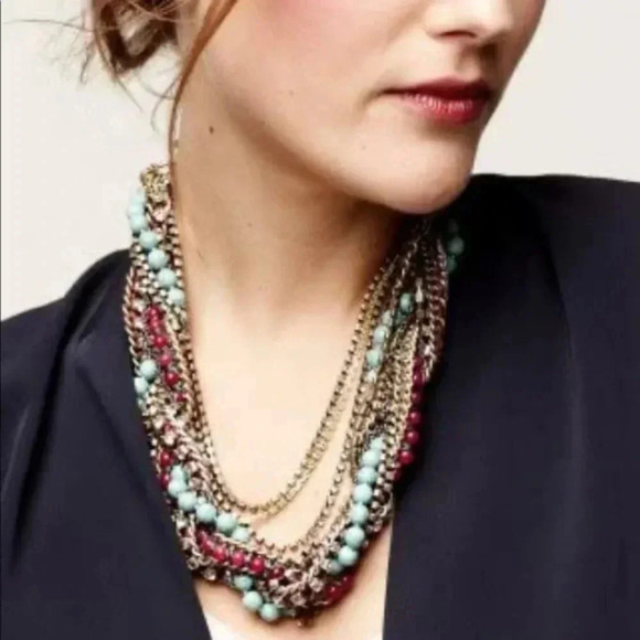 Stella & Dot Bamboleo Statement Necklace Jade Turquoise Rhinestone Boho Glam - Picture 4 of 5